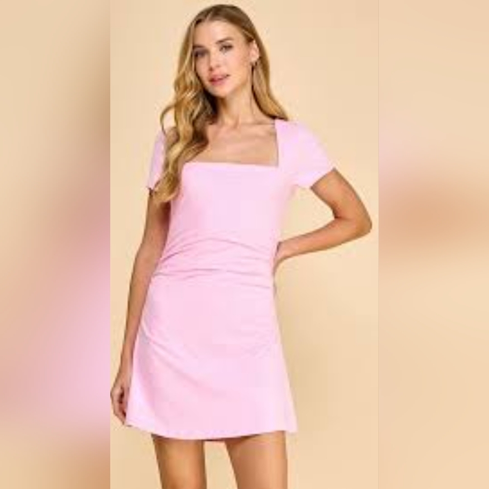 Size L - RDI Elegant Light Pink Square-Neck Short Dress